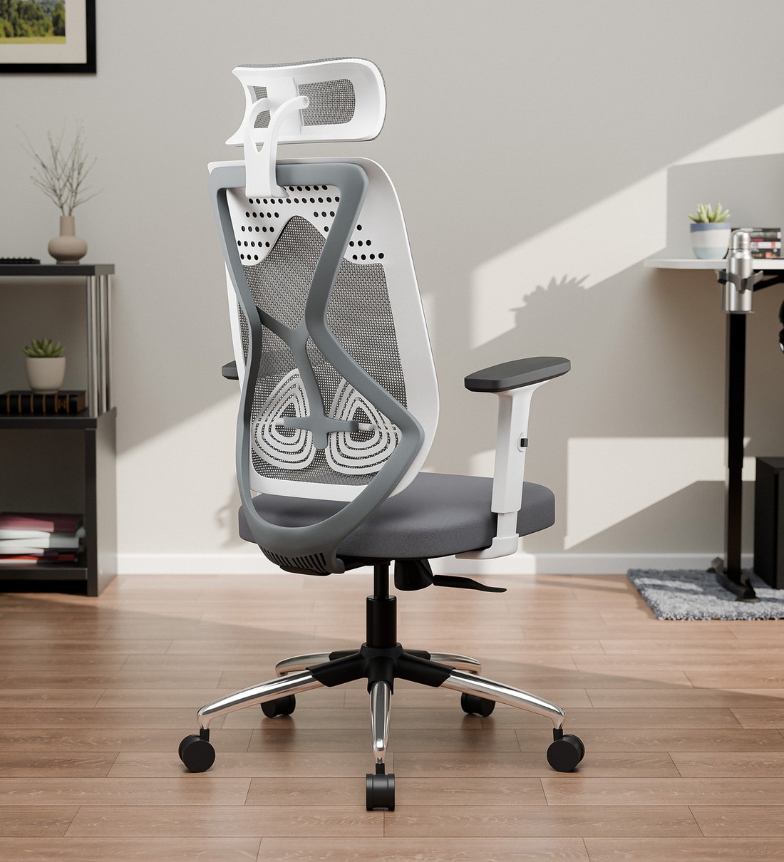 Buy Zodiac Lite Erognomic Office Chair In White & Grey Colour at