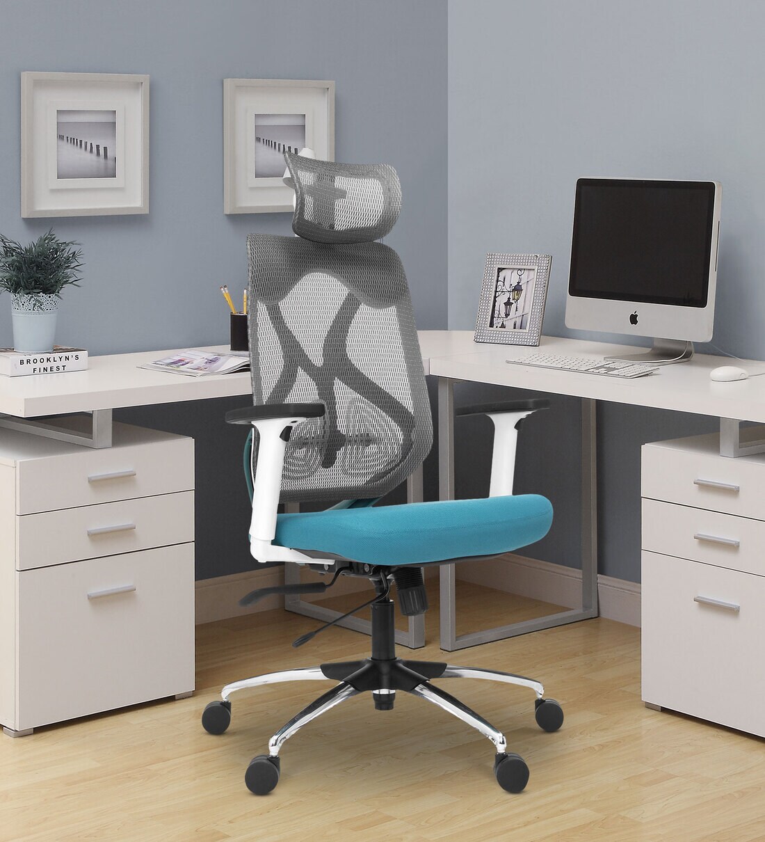 Buy Zodiac Pro High Back Ergonomic Chair in Teal White by Green Soul