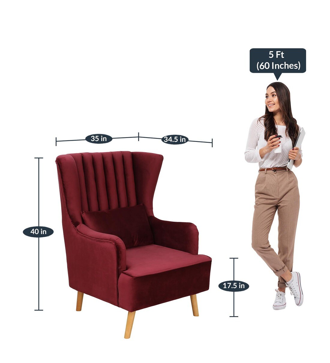 Buy Jairo Velvet Fabric Wing Chair In Velvet Red Colour By Casacraft Online Wing Chairs Wing