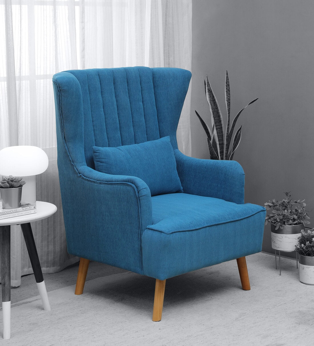 Buy Jairo Fabric Wing Chair In Sea Blue Colour By Casacraft Online ...