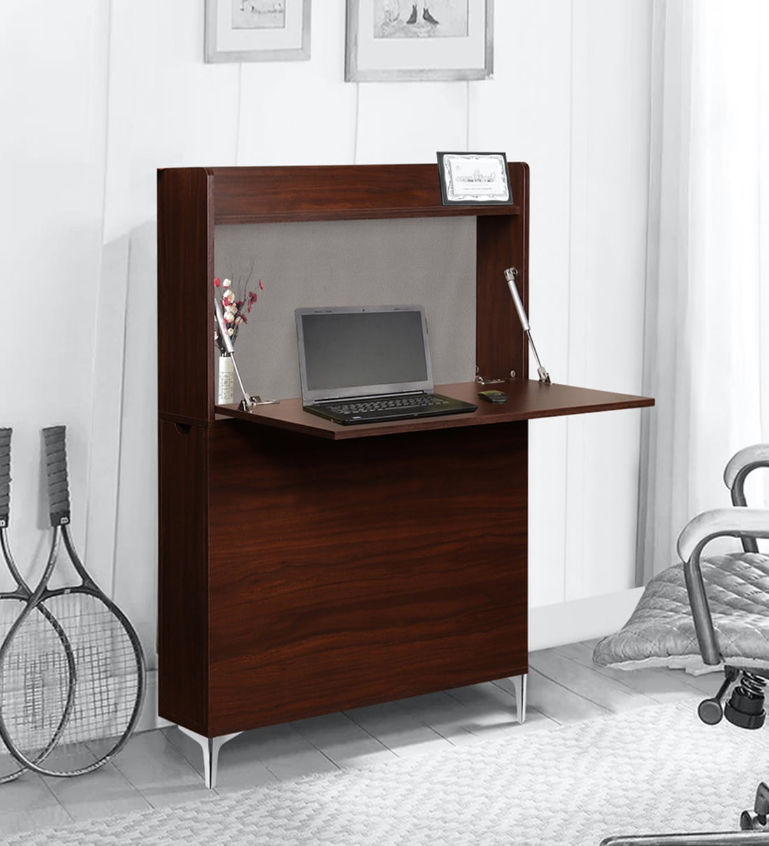 Buy Zolo Wall Mounted Study Table in Walnut Finish by Trevi Furniture