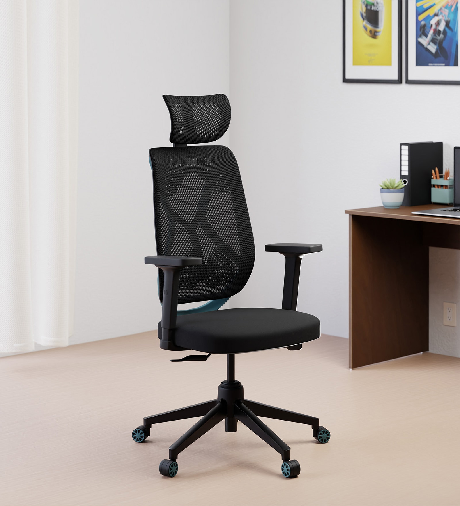 Zodiac Breathable Mesh Ergonomic Chair In Teal Black Colour