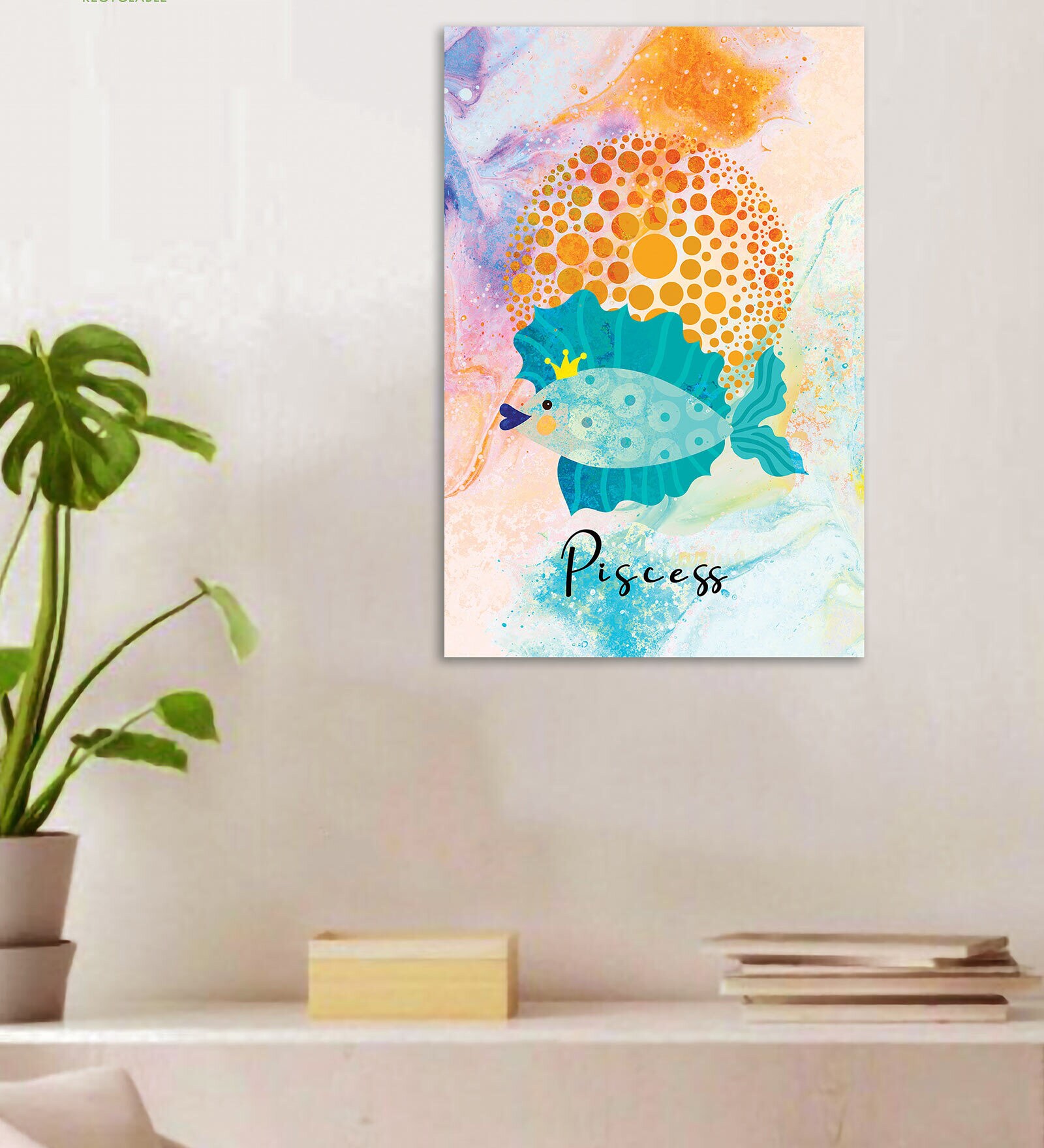 Zodiac Sign Pisces 12"X18" Stretched And Teakwood Framed Art Print