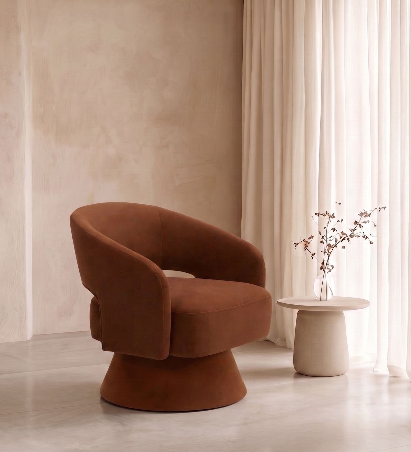 Zoervyn Swivel Lounge Chair In Rust Red Colour
