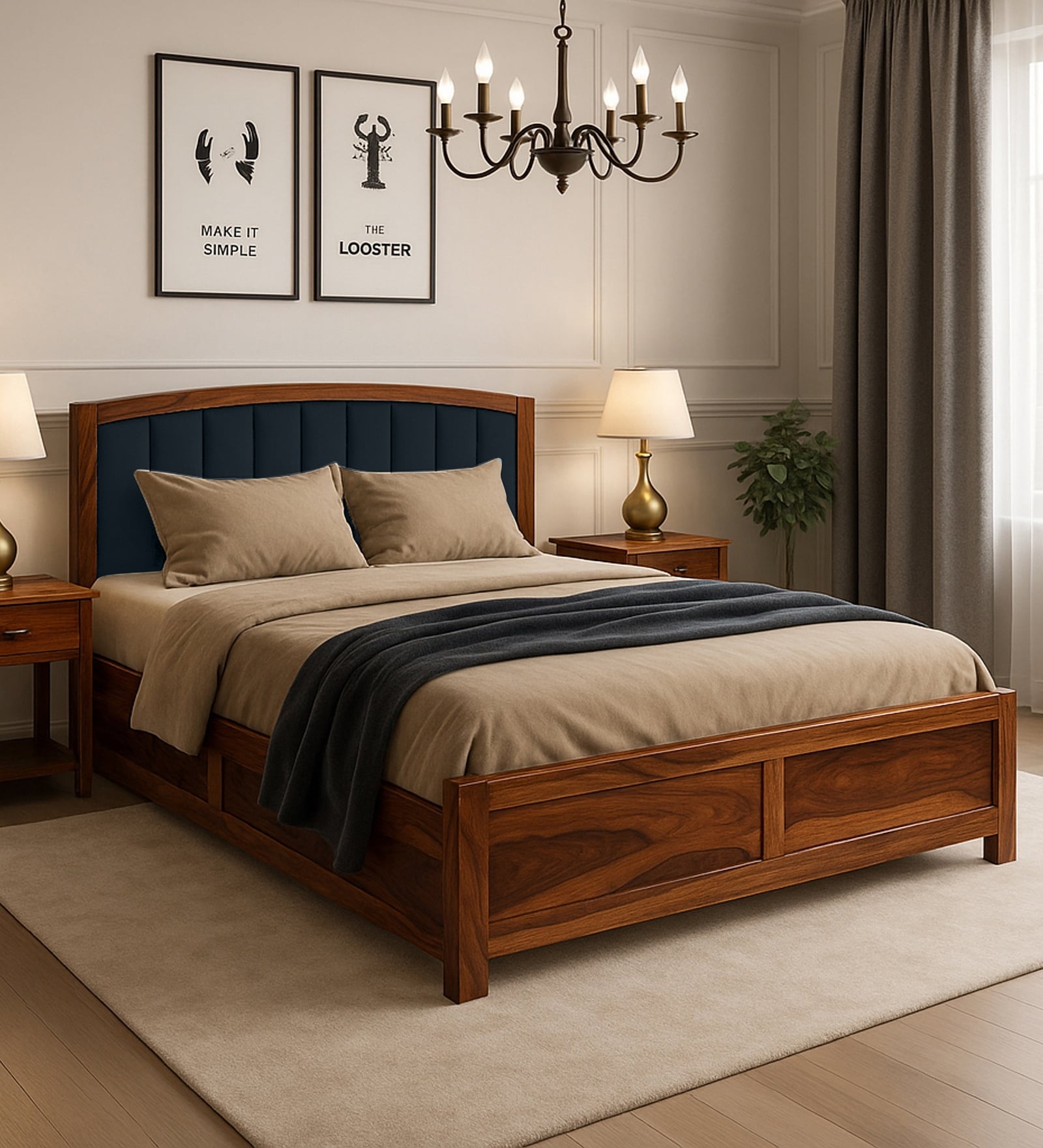 Zolfur Solid Sheesham Wood Bed With Hydraulic Storage