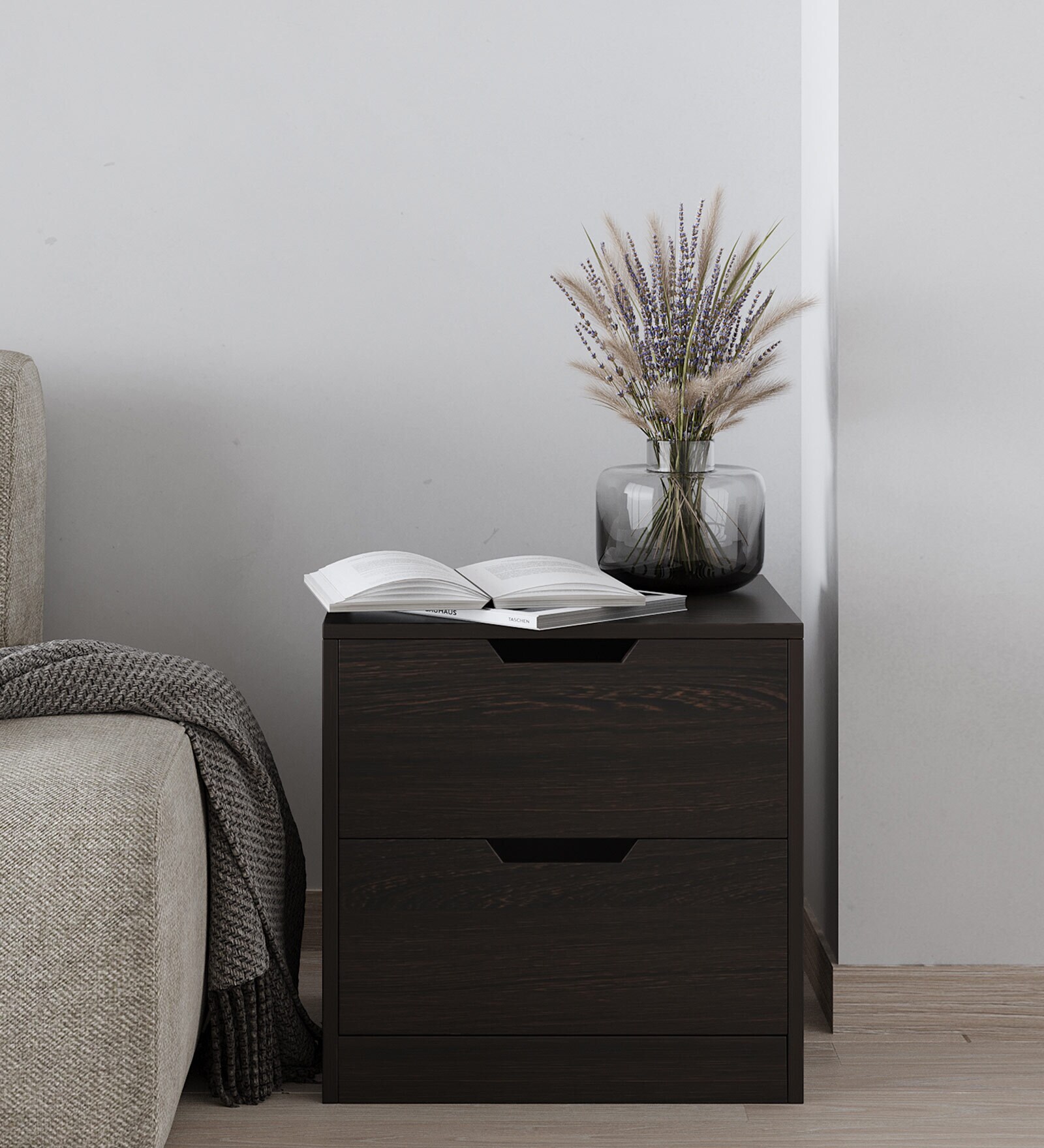 Zoye Bedside Table in Brown Flowery Wenge Finish