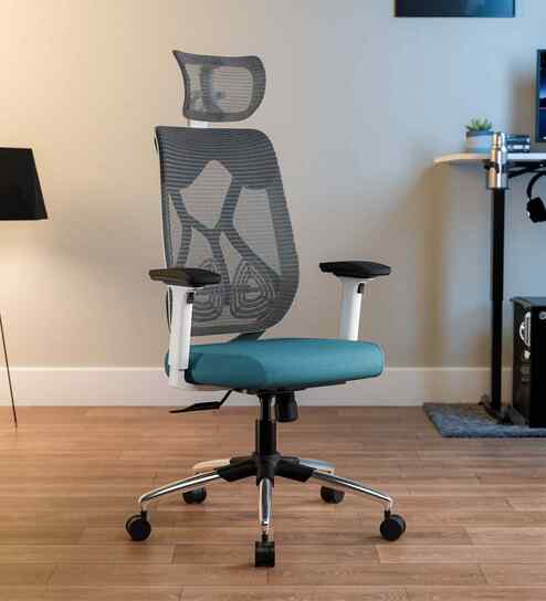 Zodiac Nylon Erognomic Office Chair in White & Teal Colour