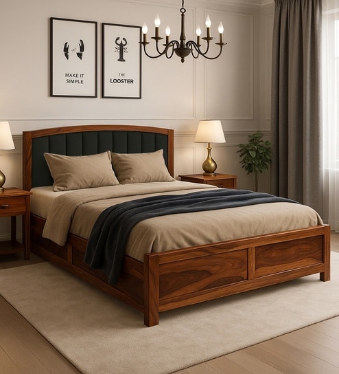 Zolfur Solid Sheesham Wood Bed With Hydraulic Storage
