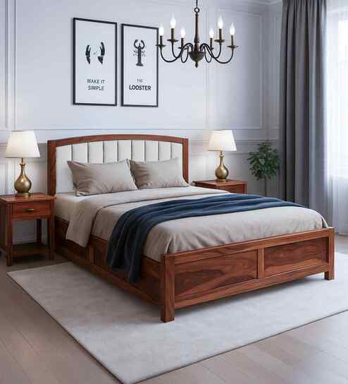 Zolfur Solid Sheesham Wood Bed With Hydraulic Storage