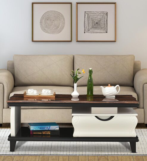 Zolst Marble Top Coffee Table In Blank & White Colour