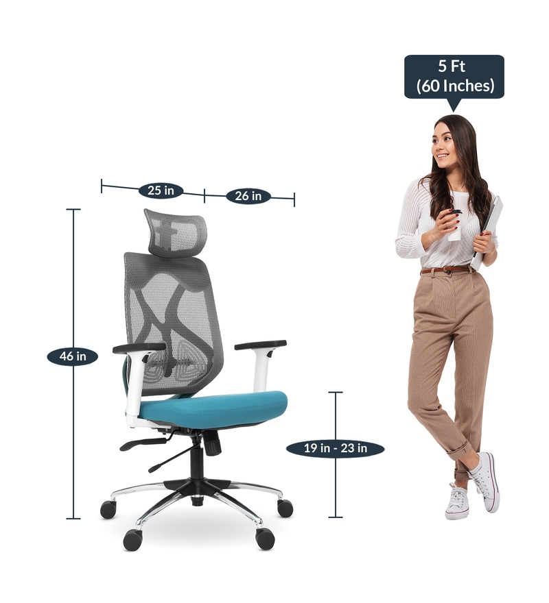 Buy Zodiac Pro High Back Ergonomic Chair in Teal White by Green Soul