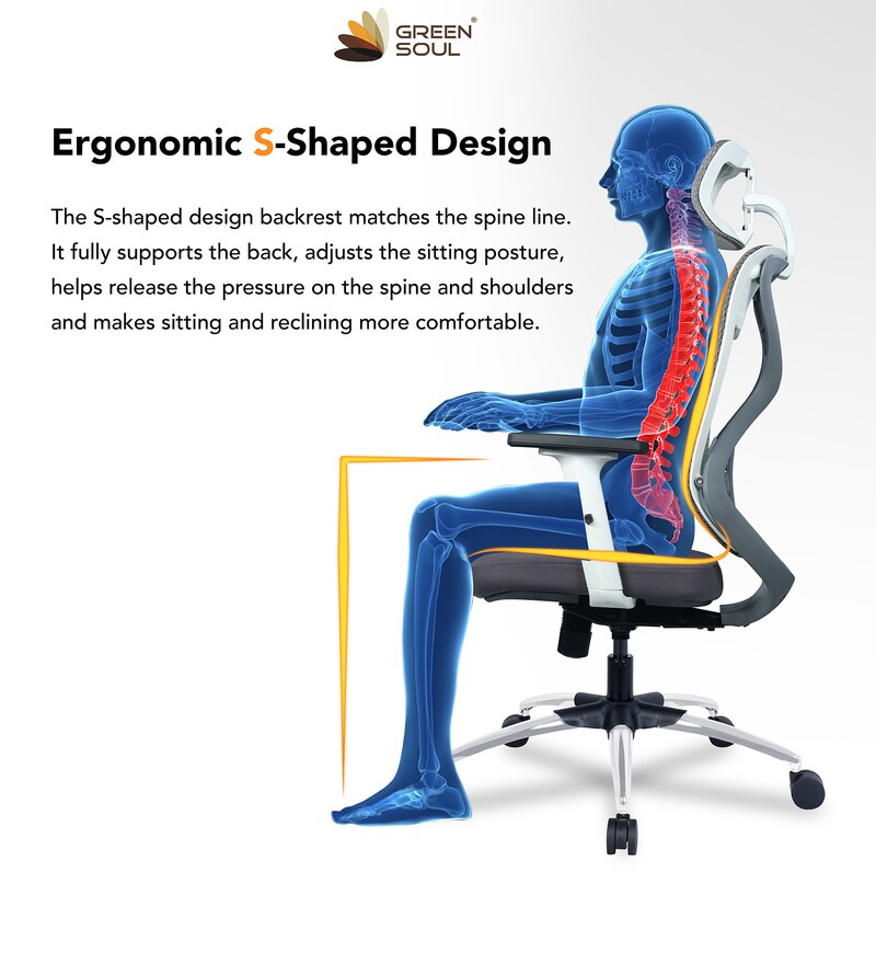 Buy Zodiac Breathable Mesh Ergonomic Chair in White & Grey Colour ...