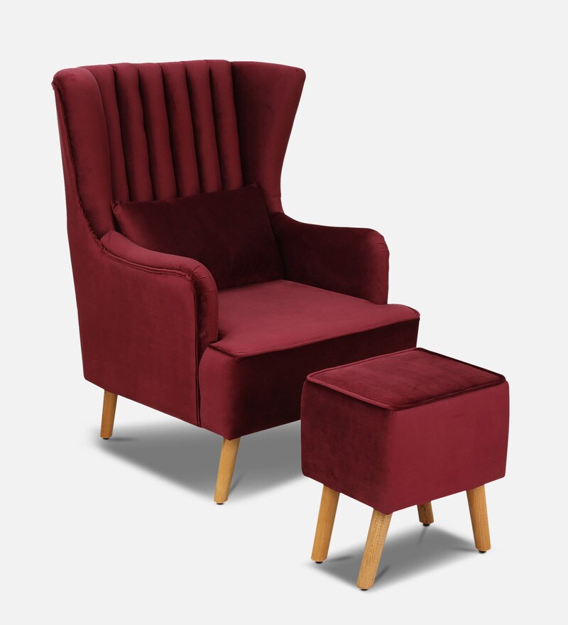 Buy Zoey Wing Chair In Red Colour with Footrest CasaCraft By