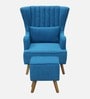 Jairo Fabric Wing Chair In Sea Blue Colour With Footrest With Foot Stool
