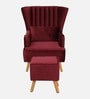 Jairo Velvet Wing Chair In Velvet Red Colour With Footrest With Foot Stool