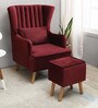 Jairo Velvet Wing Chair In Velvet Red Colour With Footrest With Foot Stool