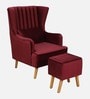Jairo Velvet Wing Chair In Velvet Red Colour With Footrest With Foot Stool