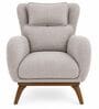 Zorella Teak Wood Wing Chair With Suede Fabric In Beige Colour Zorella Teak Wood Wing Chair With Suede Fabric In Beige Colour