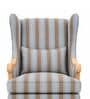 ZorIn Teak Wood Wing Chair With Suede Fabric In Striped Steel Blue ZorIn Teak Wood Wing Chair With Suede Fabric In Striped Steel Blue