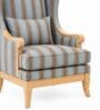 ZorIn Teak Wood Wing Chair With Suede Fabric In Striped Steel Blue ZorIn Teak Wood Wing Chair With Suede Fabric In Striped Steel Blue