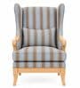 ZorIn Teak Wood Wing Chair With Suede Fabric In Striped Steel Blue ZorIn Teak Wood Wing Chair With Suede Fabric In Striped Steel Blue