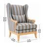 ZorIn Teak Wood Wing Chair With Suede Fabric In Striped Steel Blue ZorIn Teak Wood Wing Chair With Suede Fabric In Striped Steel Blue