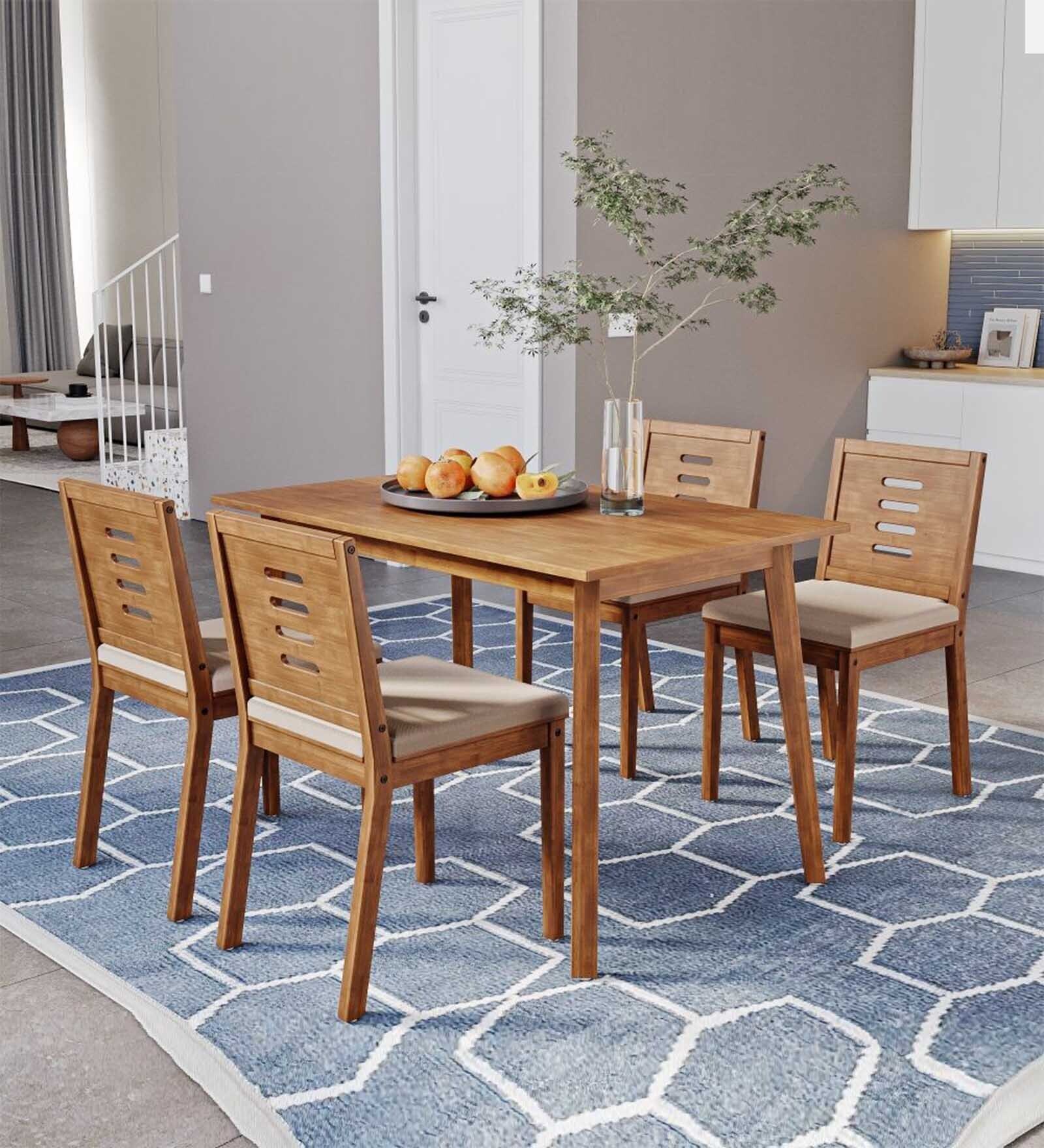 Zufa Solid Wood 4 Seater Dining Set In Midas Gold Finish