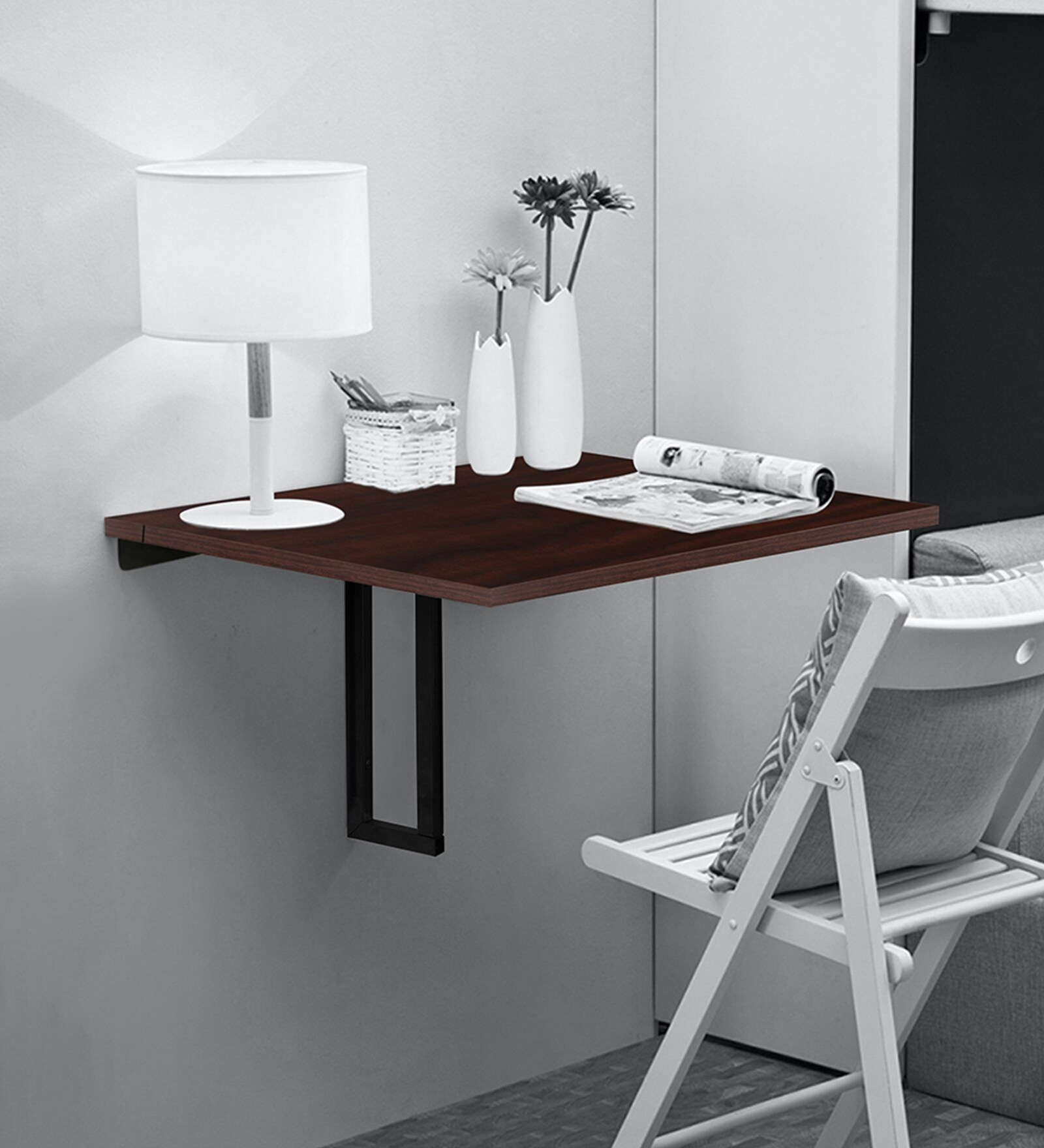 Buy Zuri Wall Mounted Study table in Walnut Colour by Trevi Furniture