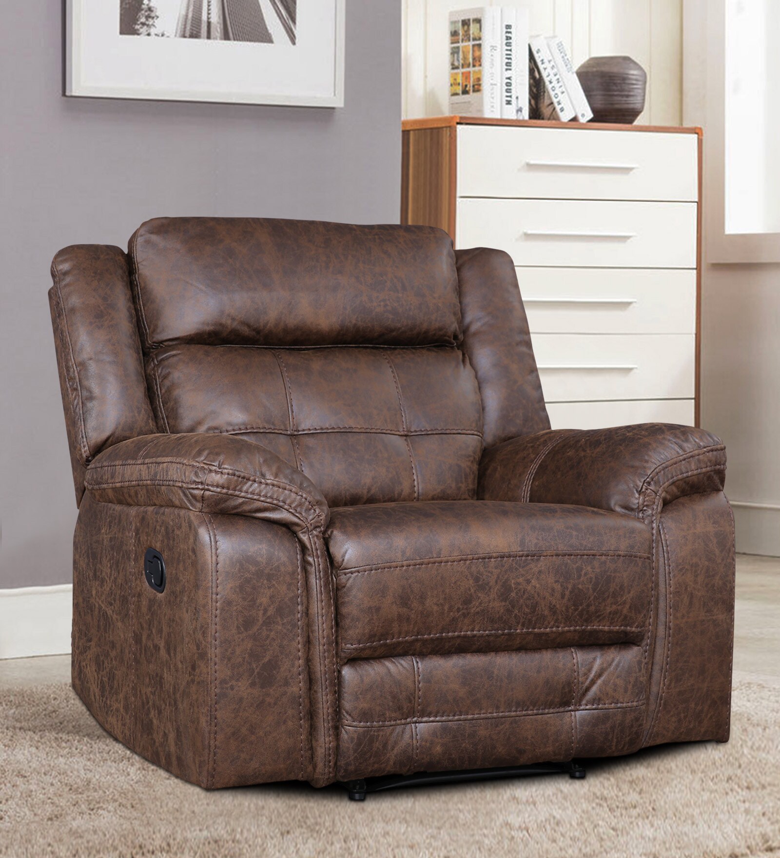Buy Zurich 1 Seater Recliner in Brown Colour by HomeTown Online