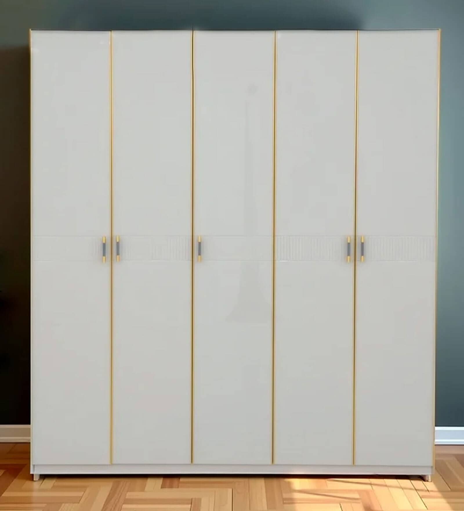 Zurich High Gloss 5 Door Wardrobe In White Colour With Locker