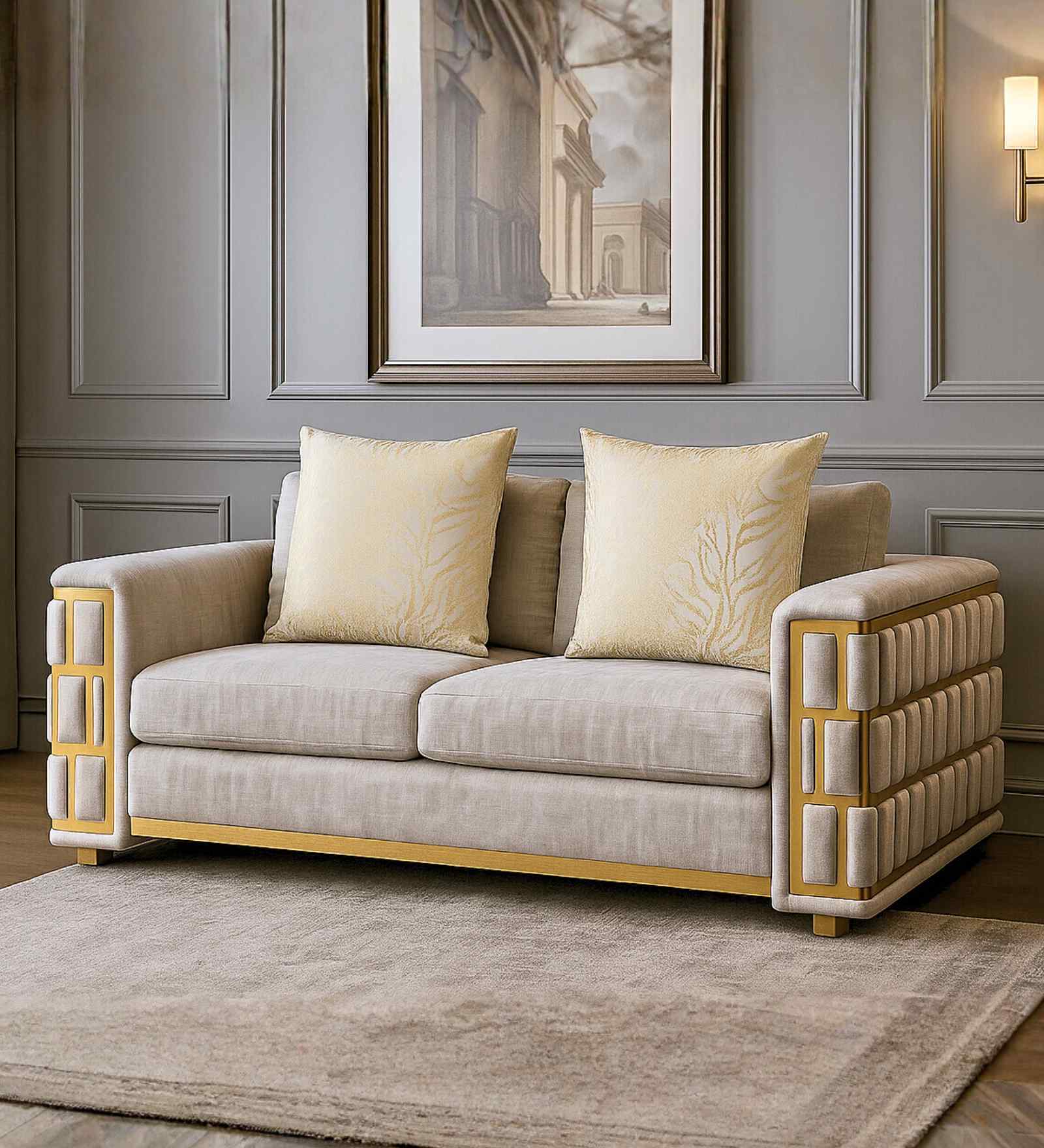 Zurich Italian Fabric 2 Seater Sofa In Cream Color