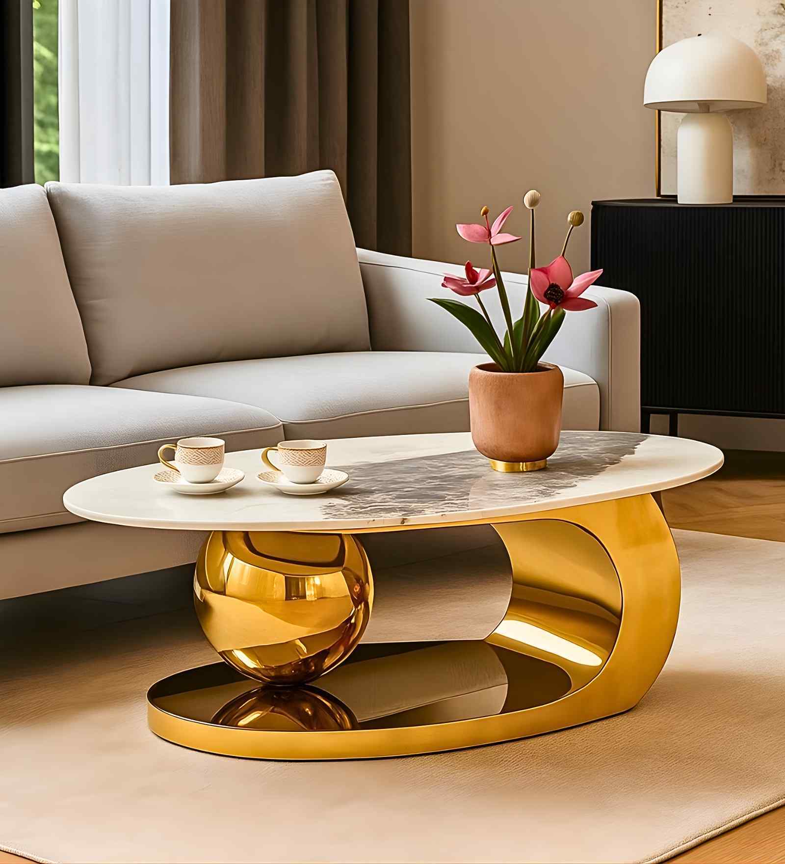 Zurich Italian Stone Top Coffee Table In Gold Finish