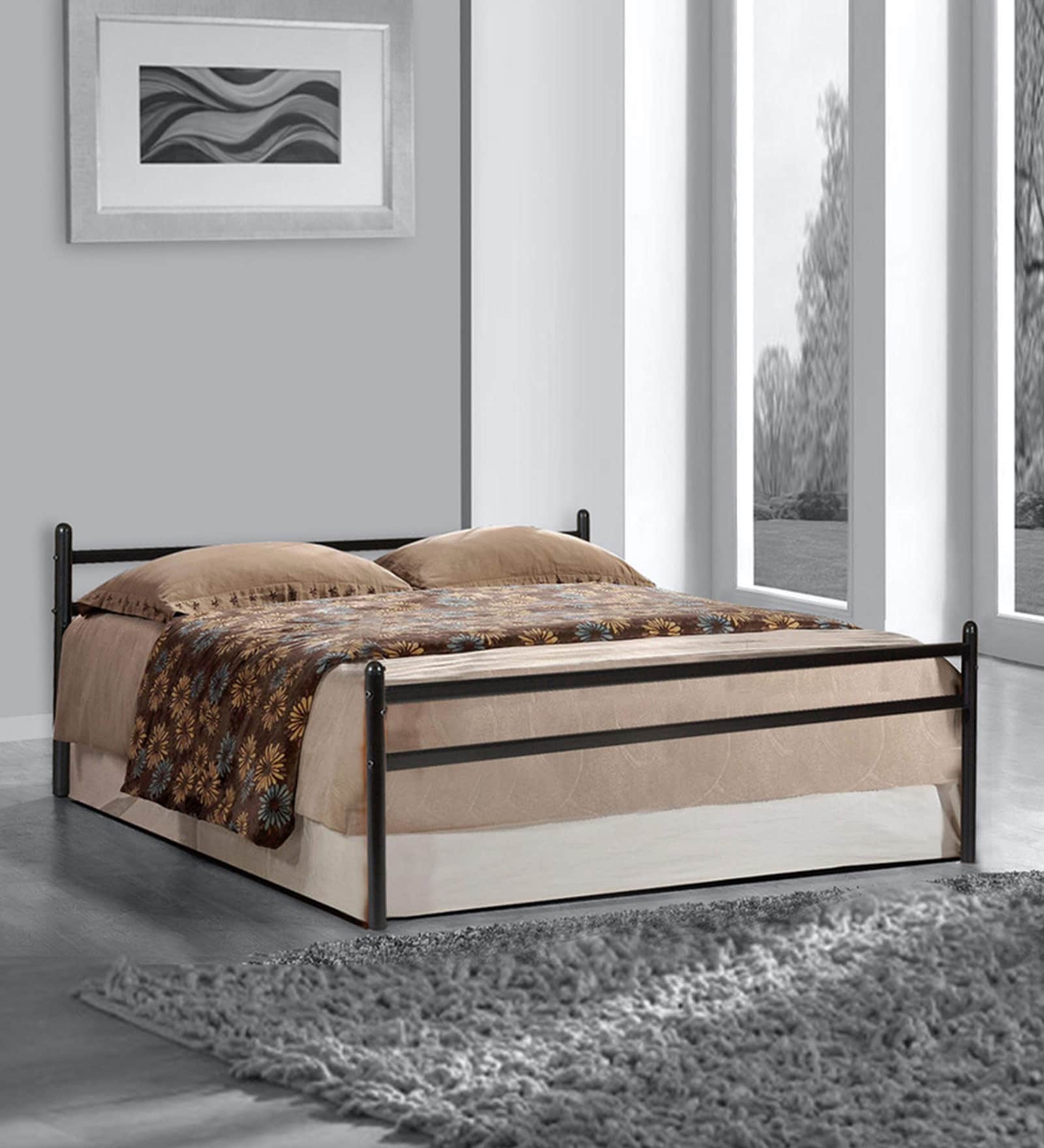 Buy Metallika Metal Queen Size Bed in Black Colour at 1 OFF by