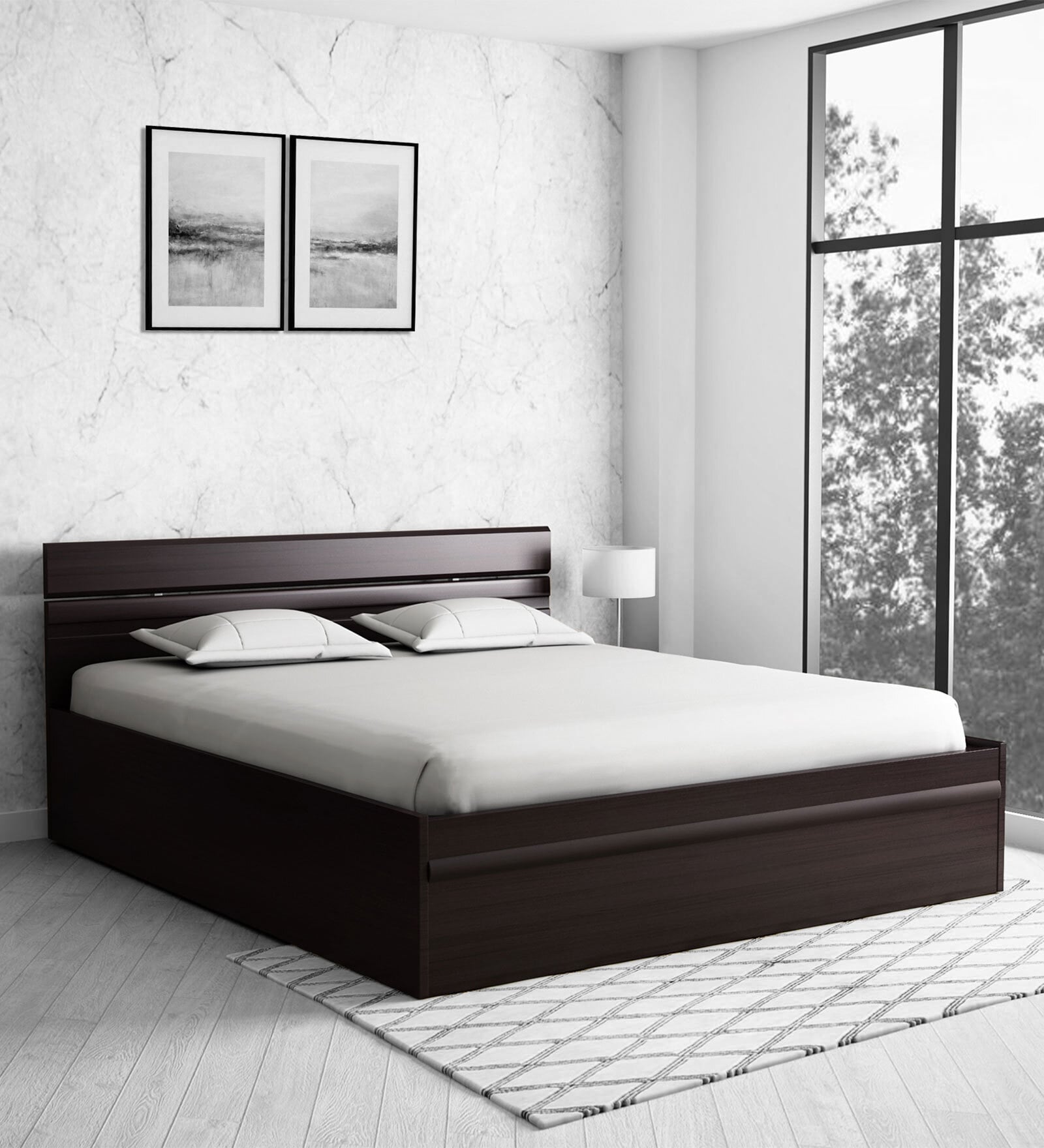 Zurina King Size Bed in Wenge Finish with Box Storage