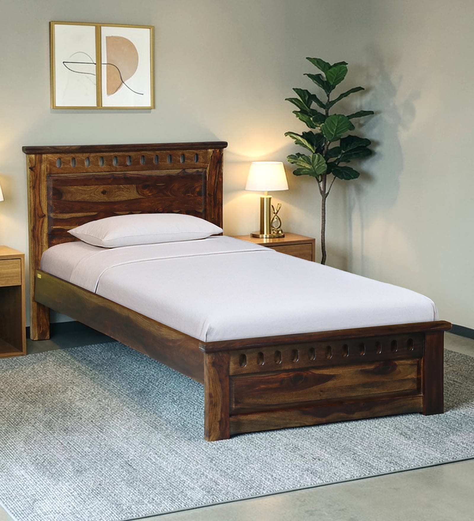 Zurndorf Sheesham Wood Single Bed in  Provincial Teak Finish