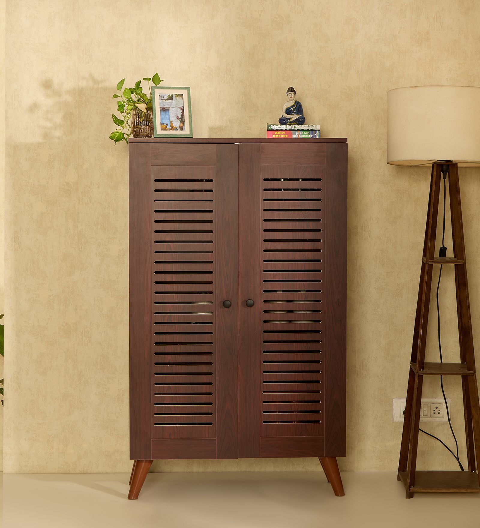 Zuvio 2 Door Shoe Rack In Rosewood Finish