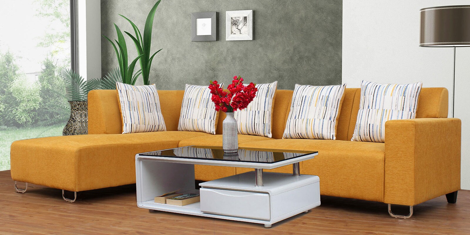 Buy Zurich RHS Sofa with Lounger in Sand Colour by Peachtree Online