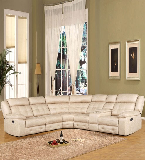Zurich Fabric Lounger With 2 Manual Recliner in Beige Colour