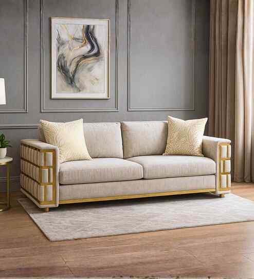 Zurich Italian Fabric 3 Seater Sofa In Cream Color