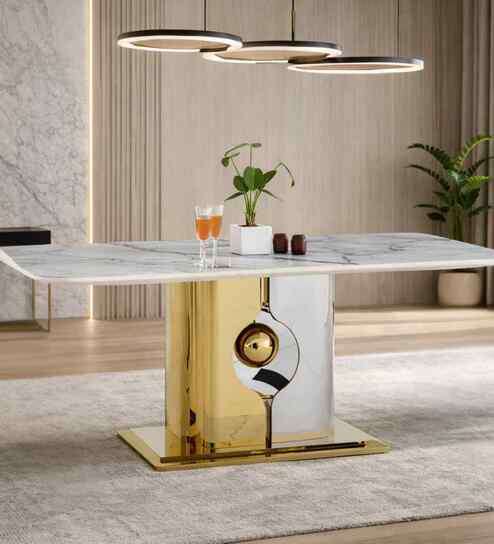 Zurich Italian Marble 6 Seater Dining Table In White Finish