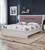 Zurich High Gloss Queen Size Bed With Upholstered Headboard & Hydraulic Storage In Beige Colour
