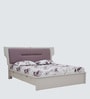 Zurich High Gloss Queen Size Bed With Upholstered Headboard & Hydraulic Storage In Beige Colour