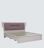 Zurich High Gloss Queen Size Bed With Upholstered Headboard & Hydraulic Storage In Beige Colour