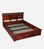 Zurndorf Sheesham Wood Queen Size Bed in Honey Oak Finish With Box Storage