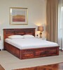 Zurndorf Sheesham Wood Queen Size Bed in Honey Oak Finish With Box Storage