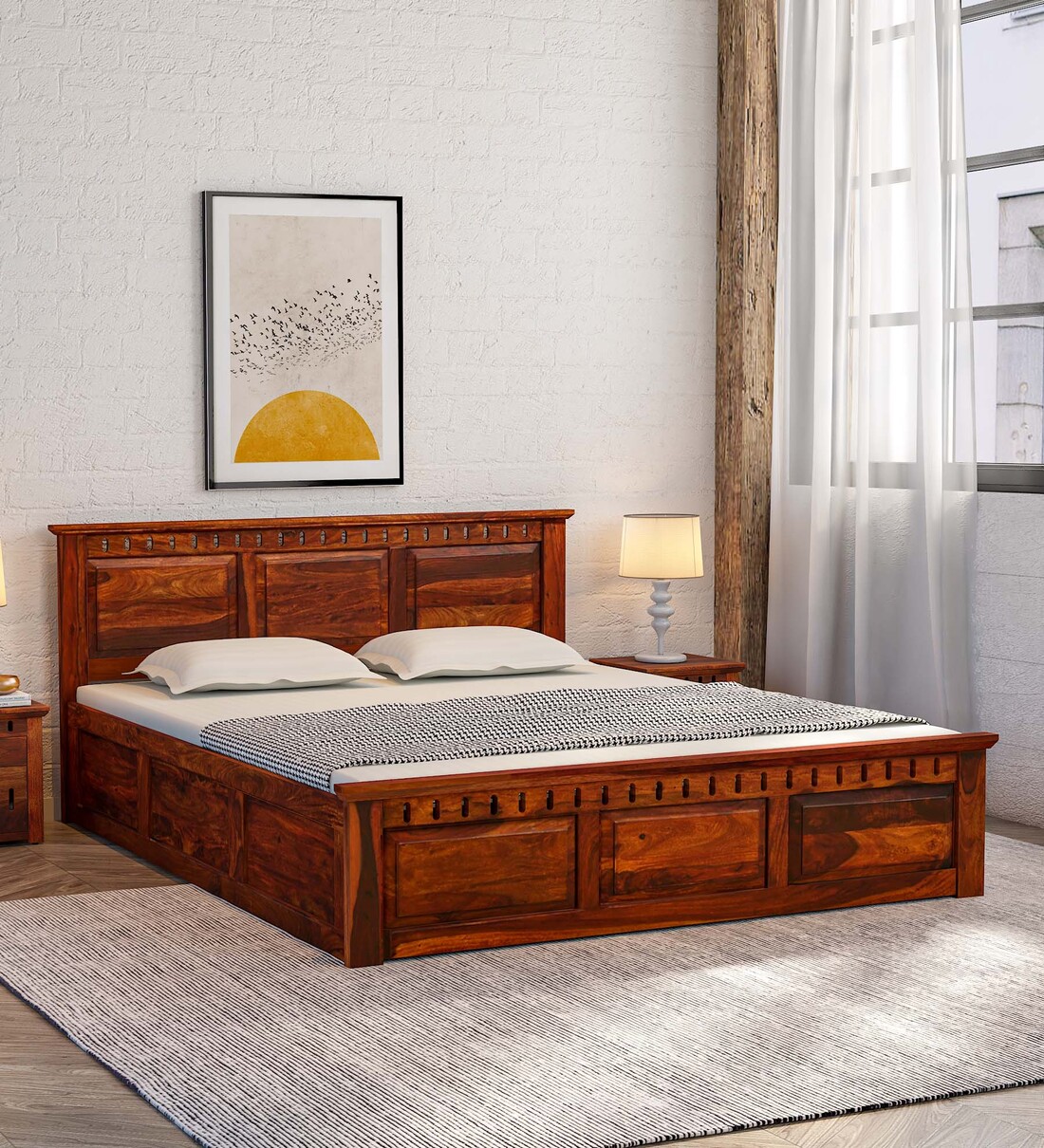 Buy Zurndorf Sheesham Wood King Size Bed In Scratch Resistant Honey Oak Finish With Box Storage 7139