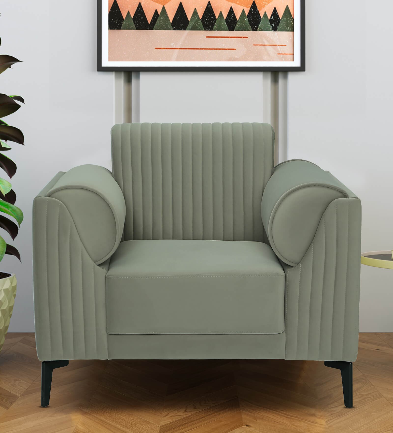 Zyra Waterproof Velvet 1 Seater Sofa In Beige Colour