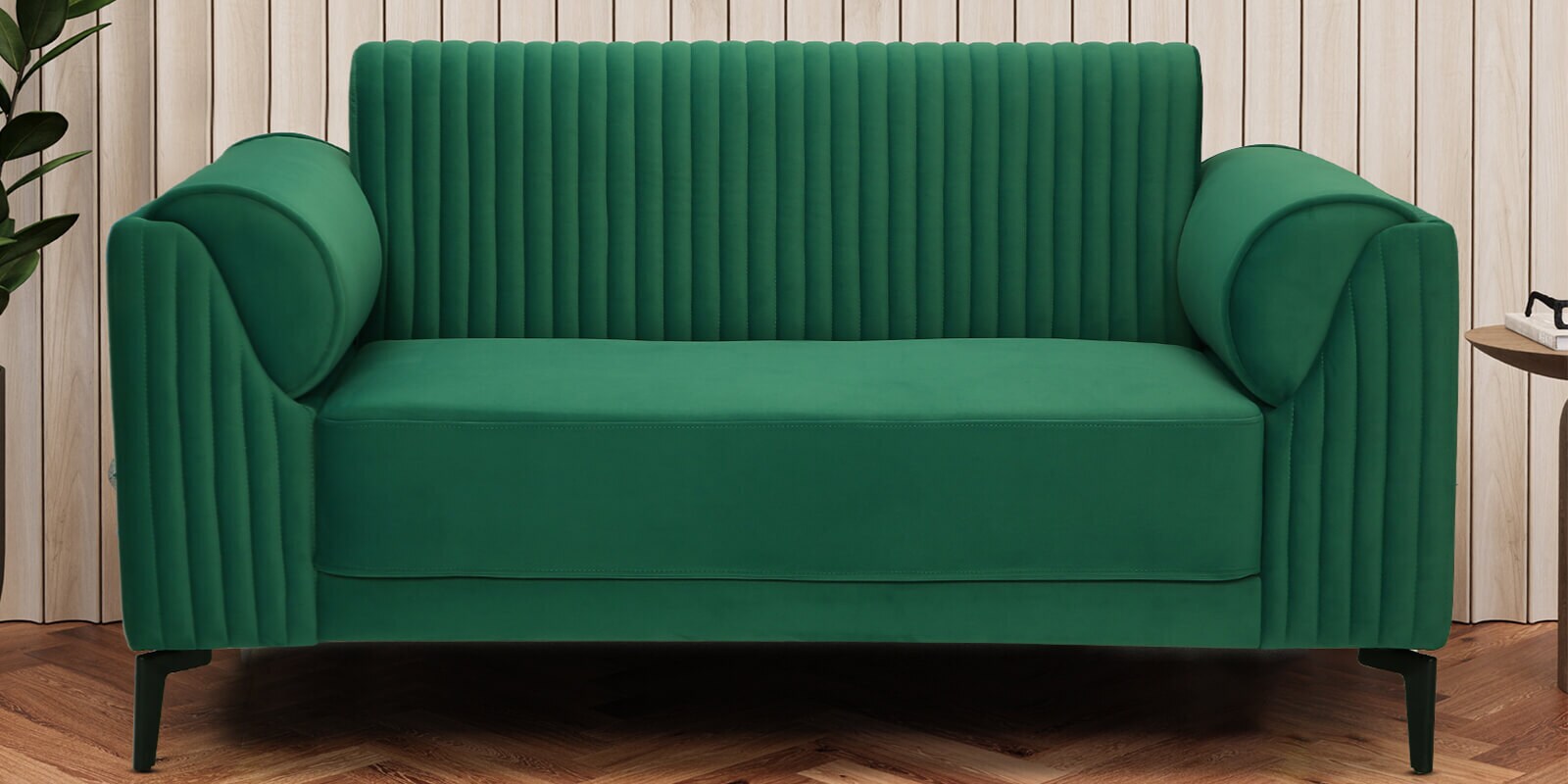 Zyra Waterproof Velvet 2 Seater Sofa In Emerald Green Colour