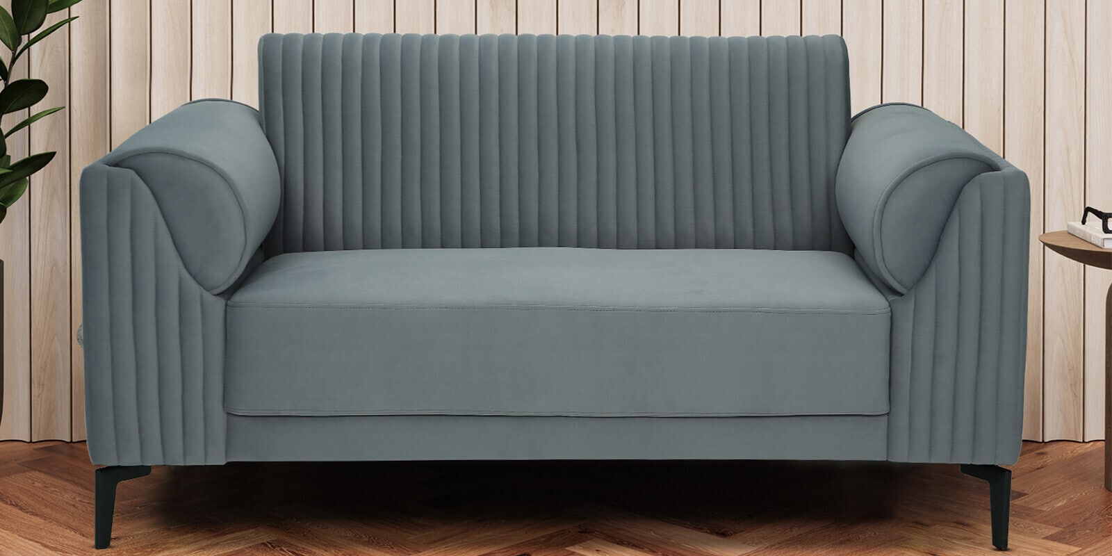 Zyra Waterproof Velvet 2 Seater Sofa In Fossil Grey Colour