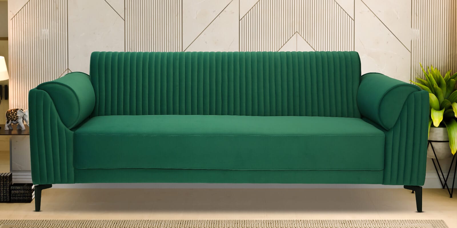 Zyra Waterproof Velvet 3 Seater Sofa In Emerald Green Colour